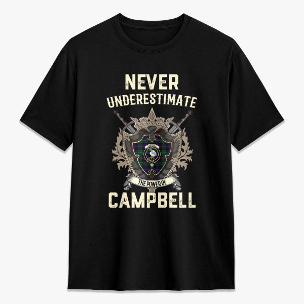 Campbell of Cawdor Modern Tartan Crest 2D T-shirt - Never Underestimate Style Hot on Sale