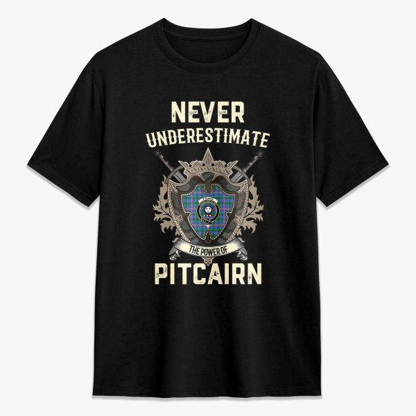 Pitcairn Hunting Tartan Crest 2D T-shirt - Never Underestimate Style on Sale
