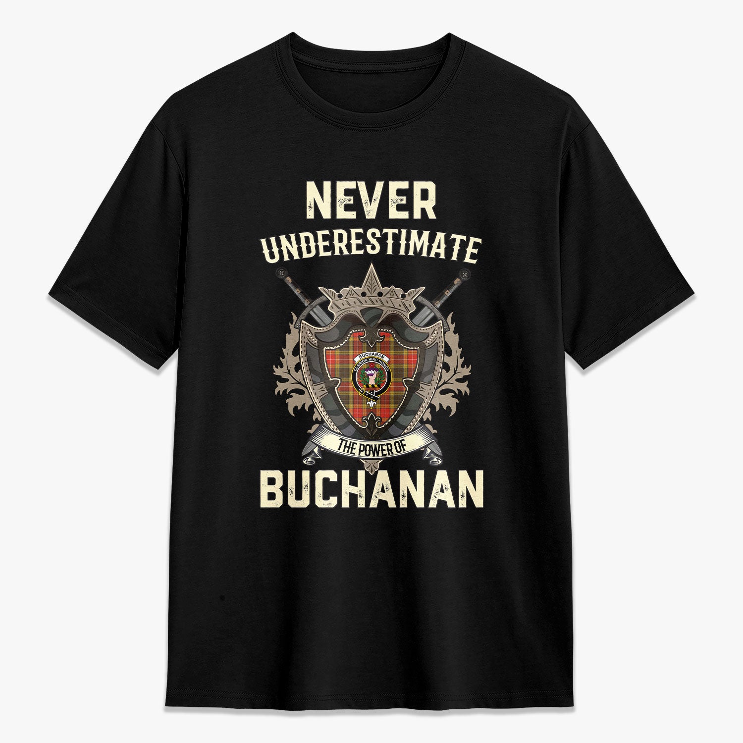 Buchanan Old Set Weathered Tartan Crest 2D T-shirt – Never Underestimate Style Online Hot Sale